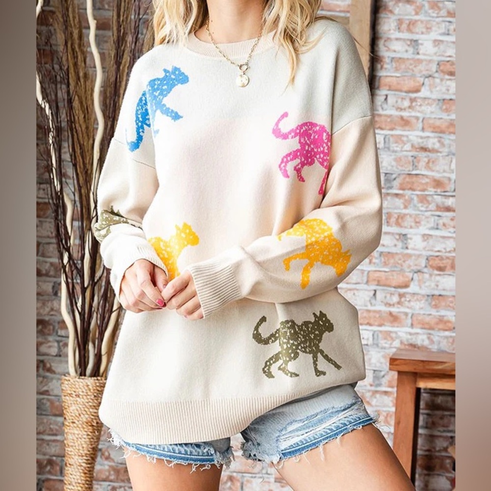 First Love women’s plus size 1X Multicolor Animal Print‎ Women's Sweater cream
